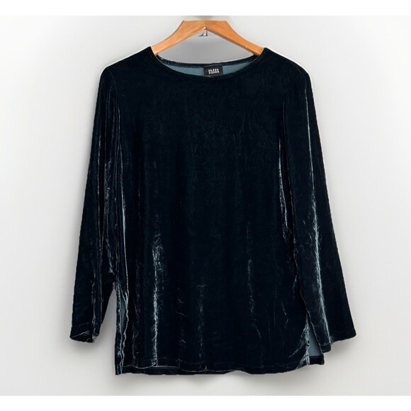 Eileen Fisher Tops - Eileen Fisher Velvet Long Sleeve Top Women’s Small Teal Silk Blend Pullover